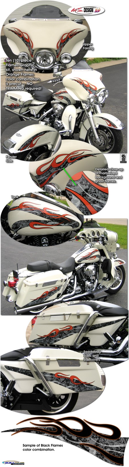 Harley 2014-2018 Saddlebag Reflector Decal Set Details about   Domed Skeleton Flame Red/Bk 